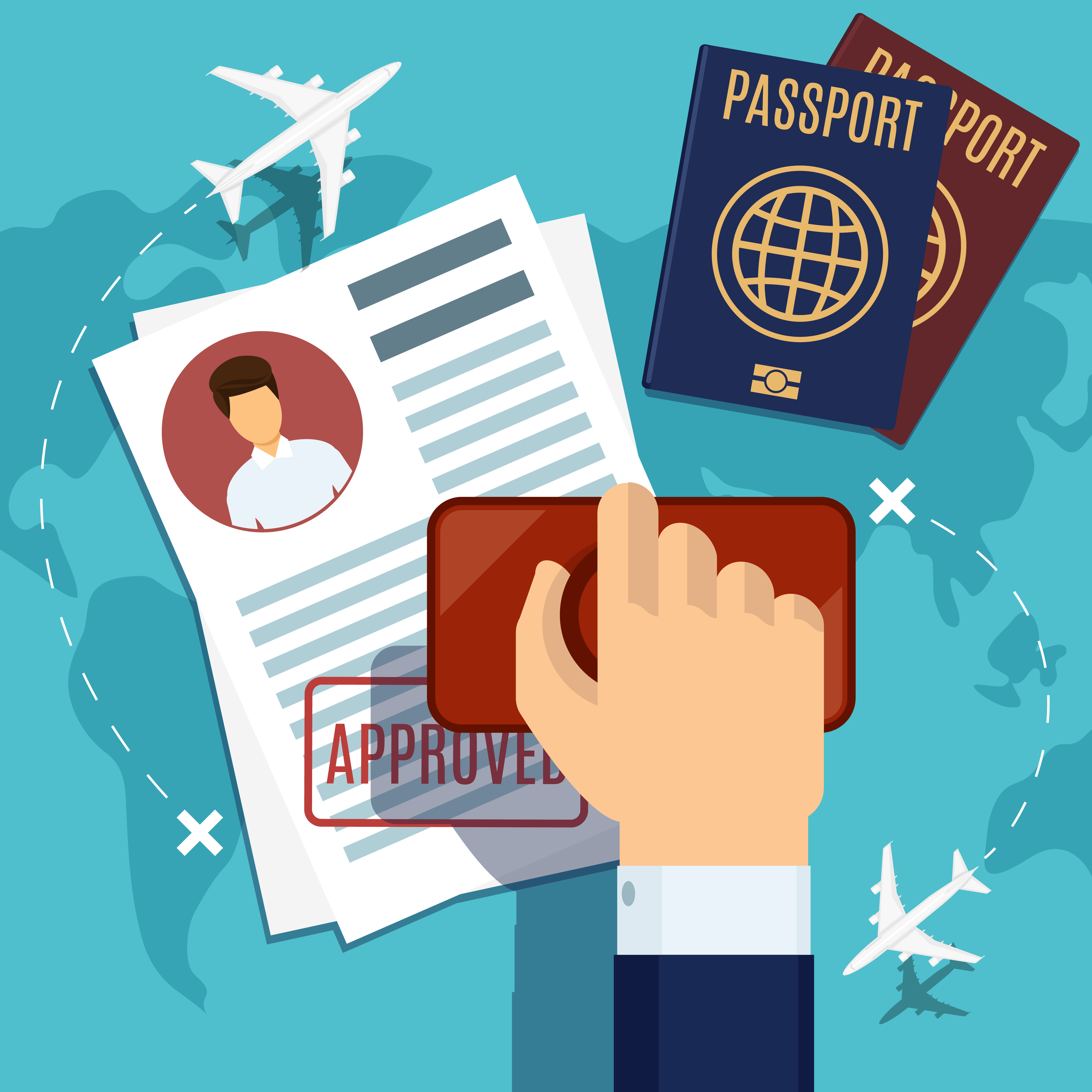 Visa stamp on a passport