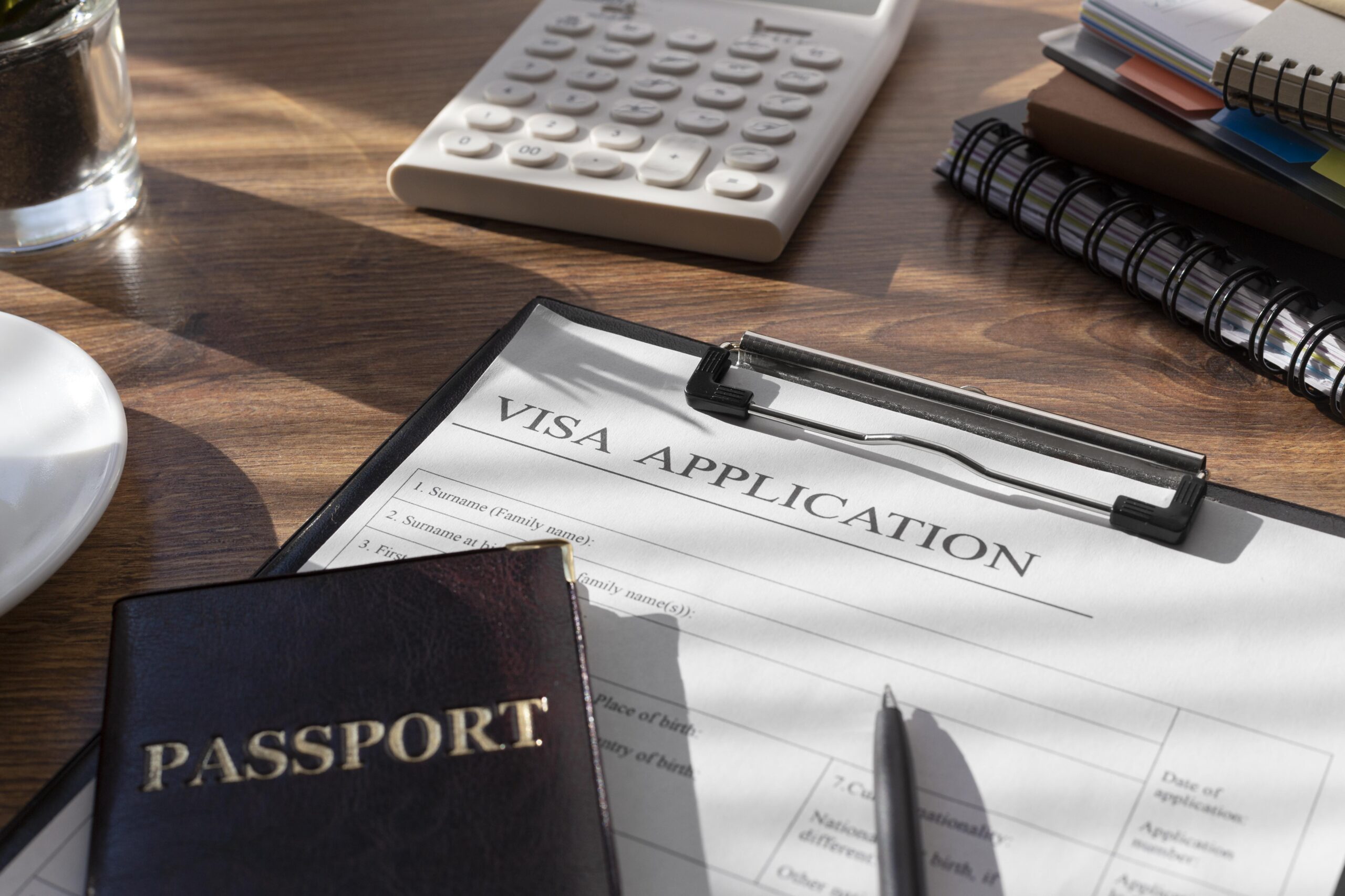 Visa application with passport and documents